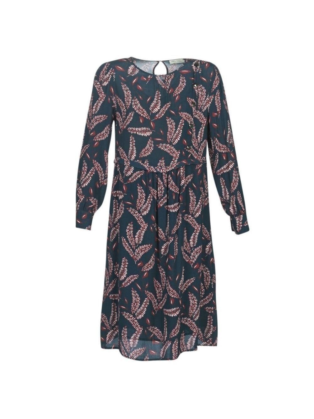 See U Soon Feather Pattern Dress Navy Burgundy - Picture 3 of 9